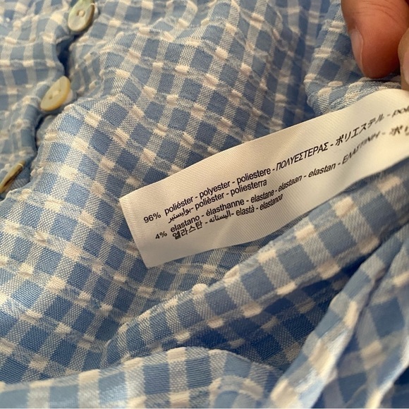 NWOT Zara Women's Size XS Blue Gingham Long Sleeve Crop Top - Picture 3 of 5